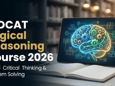 Featured cover image for the MDCAT Logical Reasoning online course, showing analytical puzzle symbols and a "Step-by-Step Success" badge.